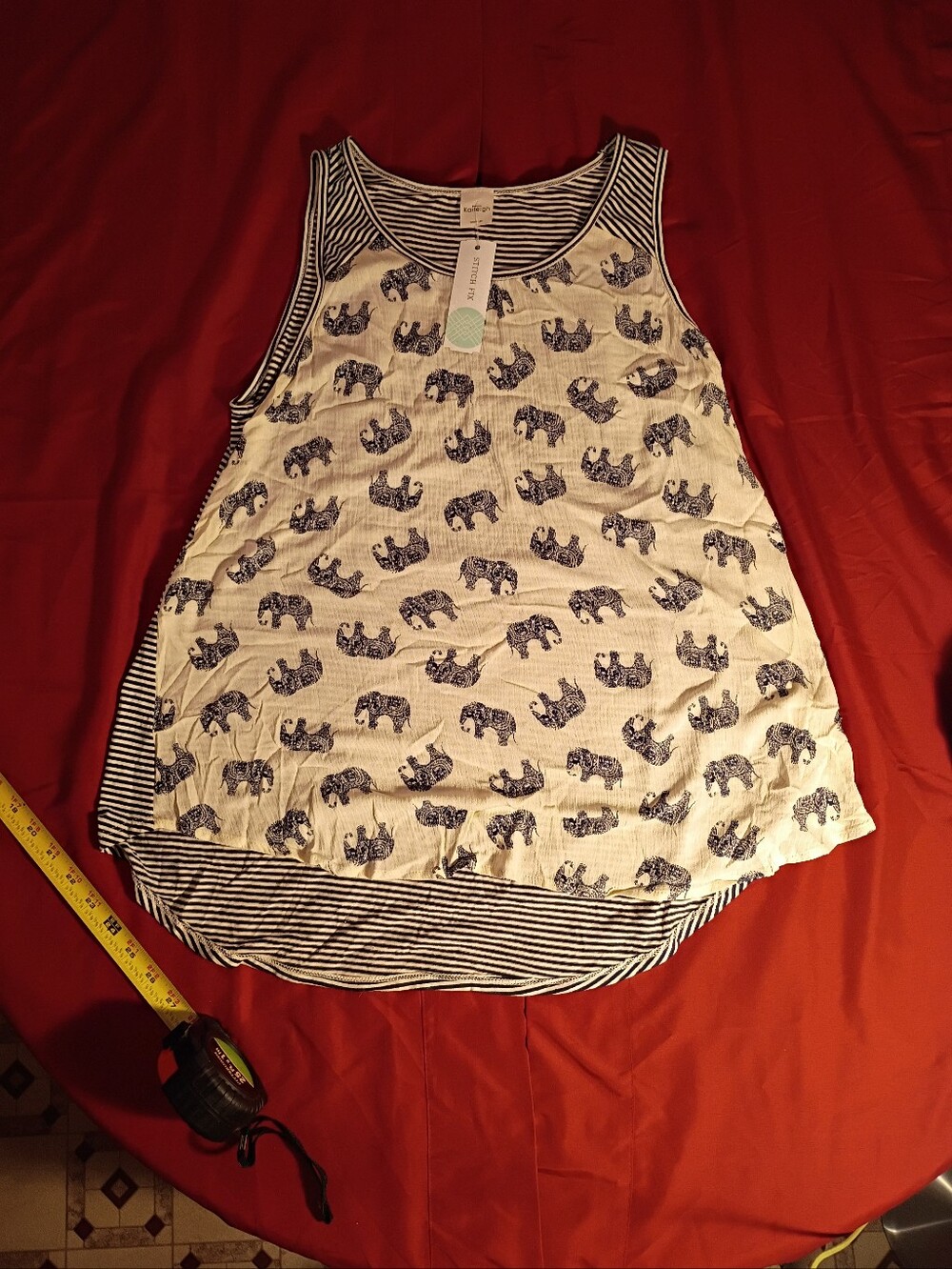 Kaileigh Cream and Navy Striped Elephant Print Bandeau-Style Tank